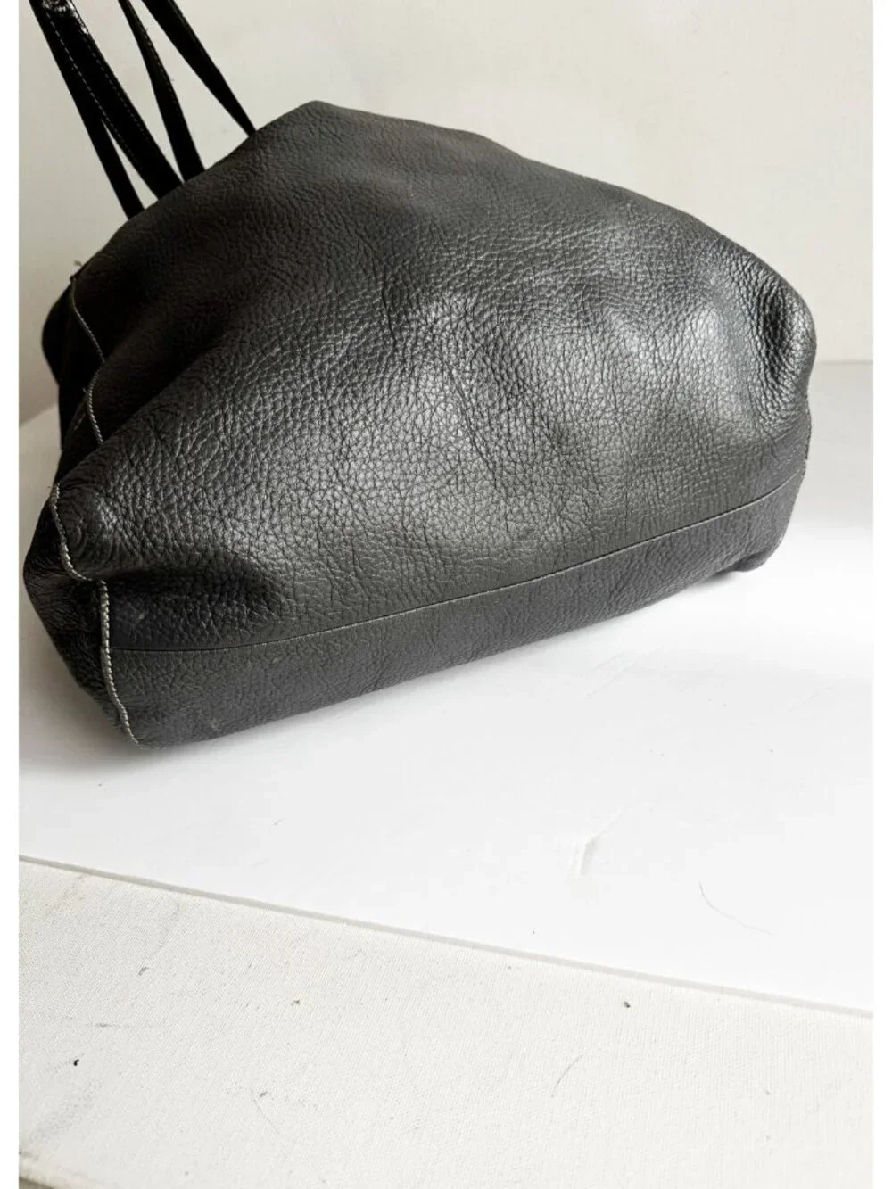 Roots Two Tone Grey Black Leather Medium Satchel Bag